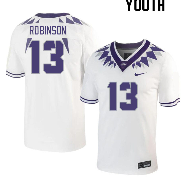 Youth #13 Jaylon Robinson TCU Horned Frogs 2023 College Footbal Jerseys Stitched-White - Click Image to Close